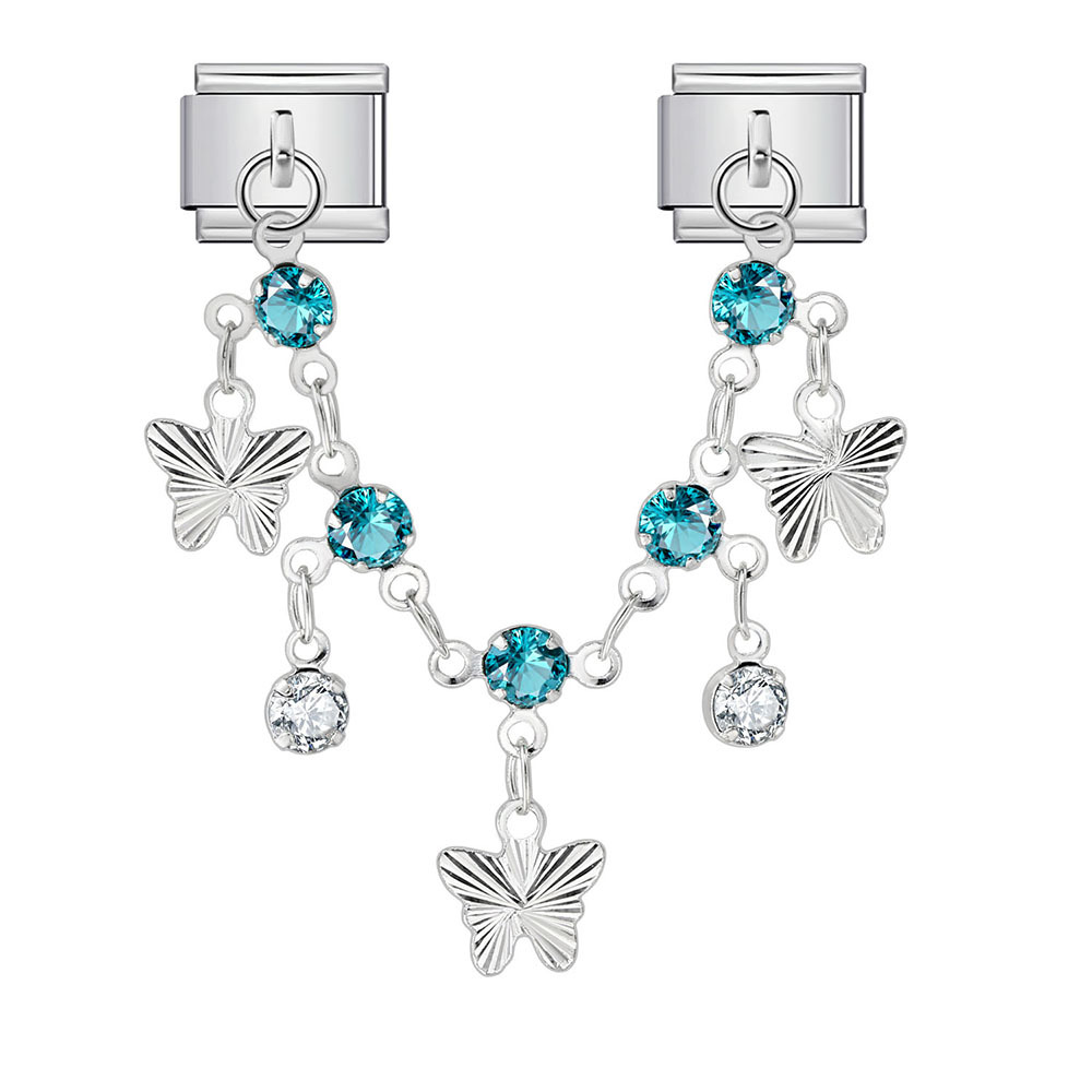 Butterfly and star-shaped pendant Italian modular bracelet stainless steel double hook DIY elastic bangle accessory