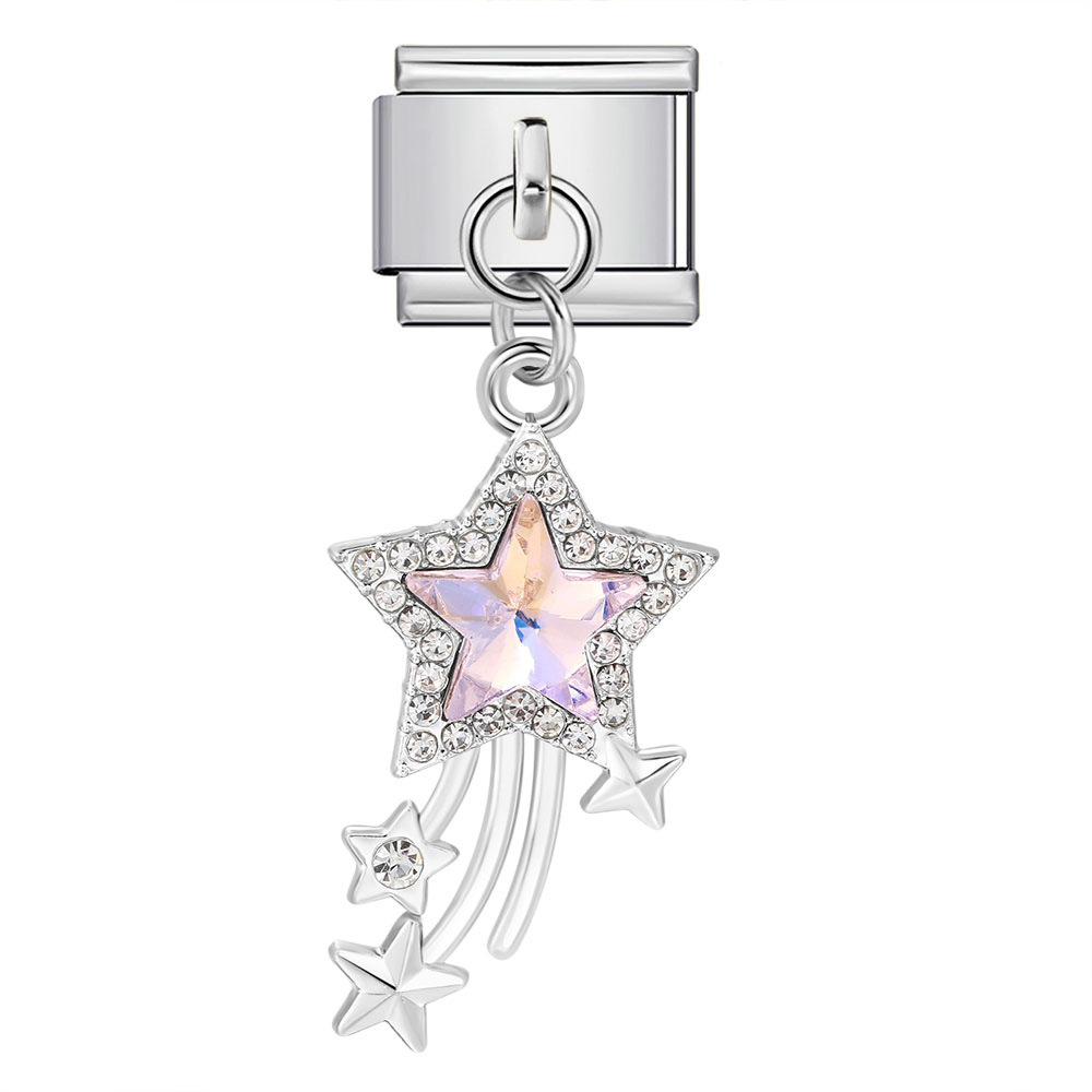 Colorful Heart Moon Bow Pendant Italian Modular Bracelet Stainless Steel Elastic Patchwork DIY Watch Strap Chain
