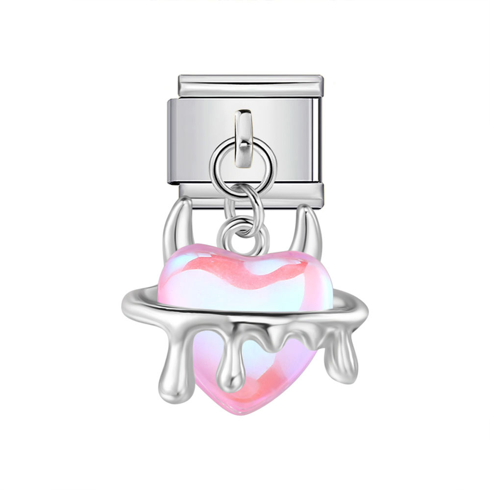 Colorful Heart Moon Bow Pendant Italian Modular Bracelet Stainless Steel Elastic Patchwork DIY Watch Strap Chain