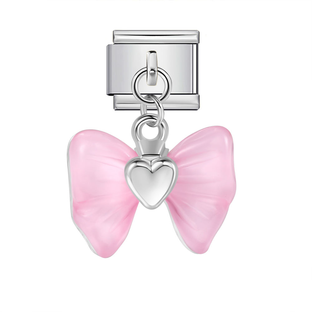Colorful Heart Moon Bow Pendant Italian Modular Bracelet Stainless Steel Elastic Patchwork DIY Watch Strap Chain