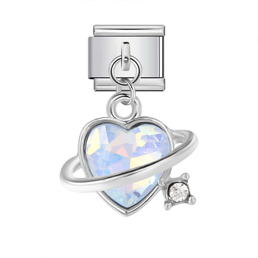 Colorful Heart Moon Bow Pendant Italian Modular Bracelet Stainless Steel Elastic Patchwork DIY Watch Strap Chain