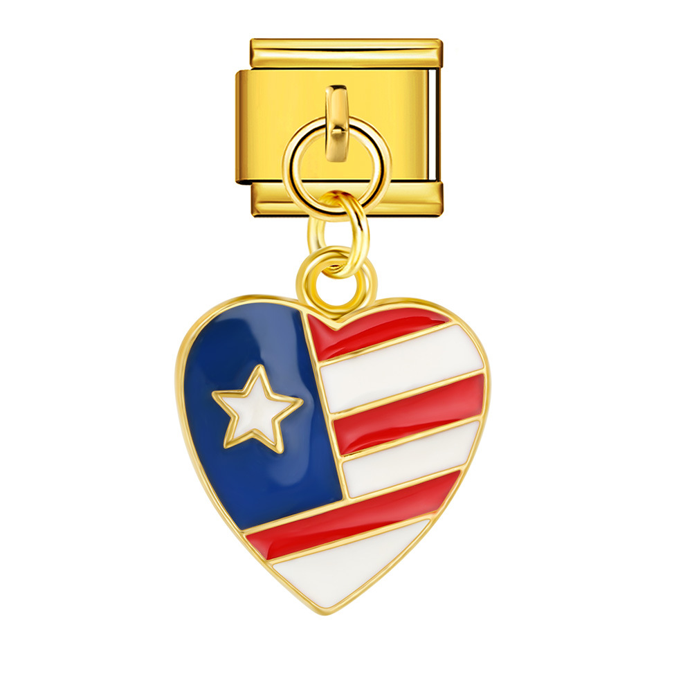 American flag, Independence Day element, Italian modular bracelet, stainless steel DIY hook pendant bangle/band.