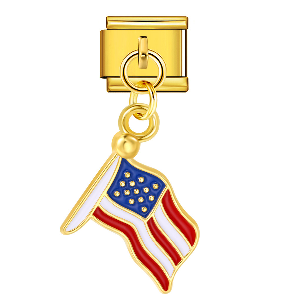 American flag, Independence Day element, Italian modular bracelet, stainless steel DIY hook pendant bangle/band.