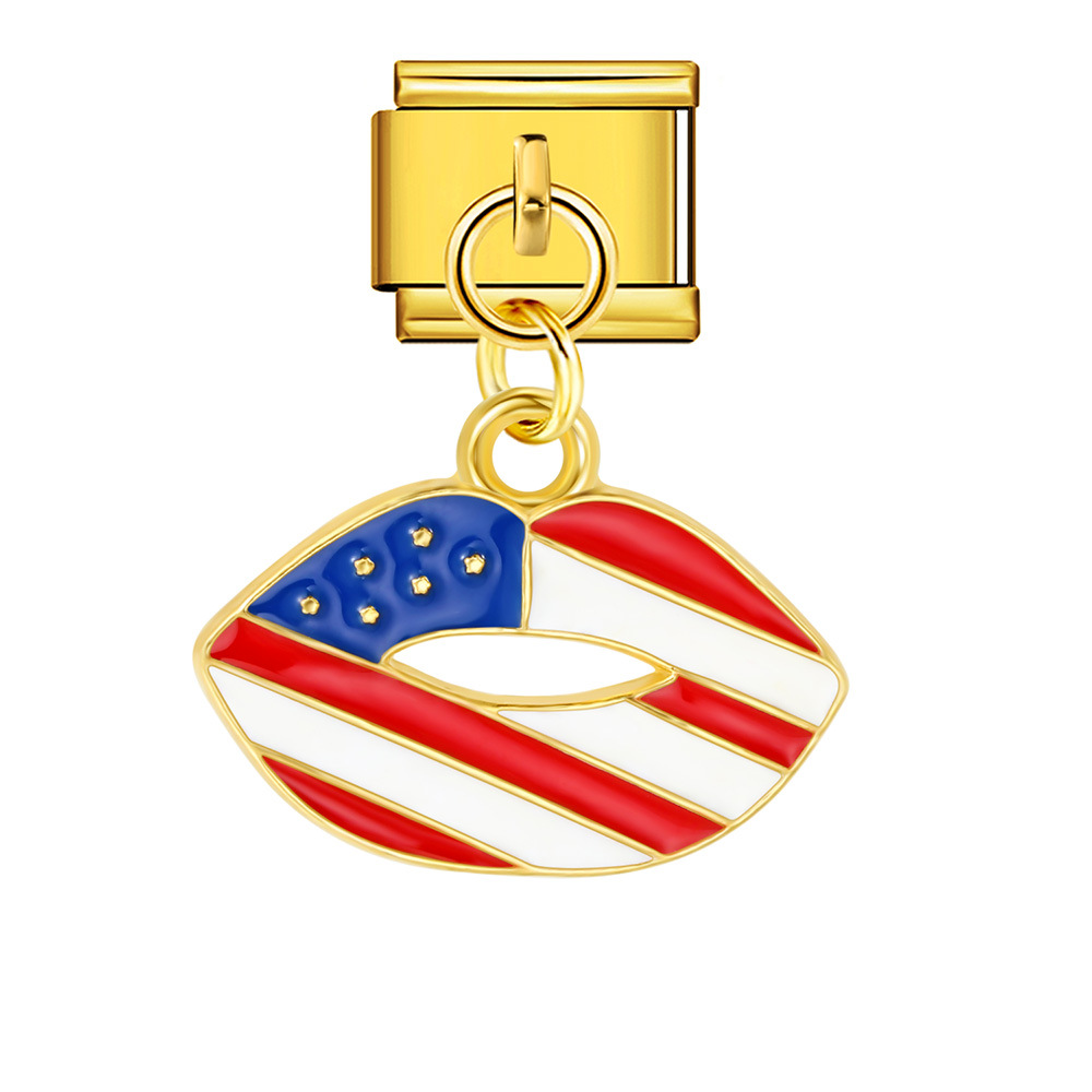 American flag, Independence Day element, Italian modular bracelet, stainless steel DIY hook pendant bangle/band.