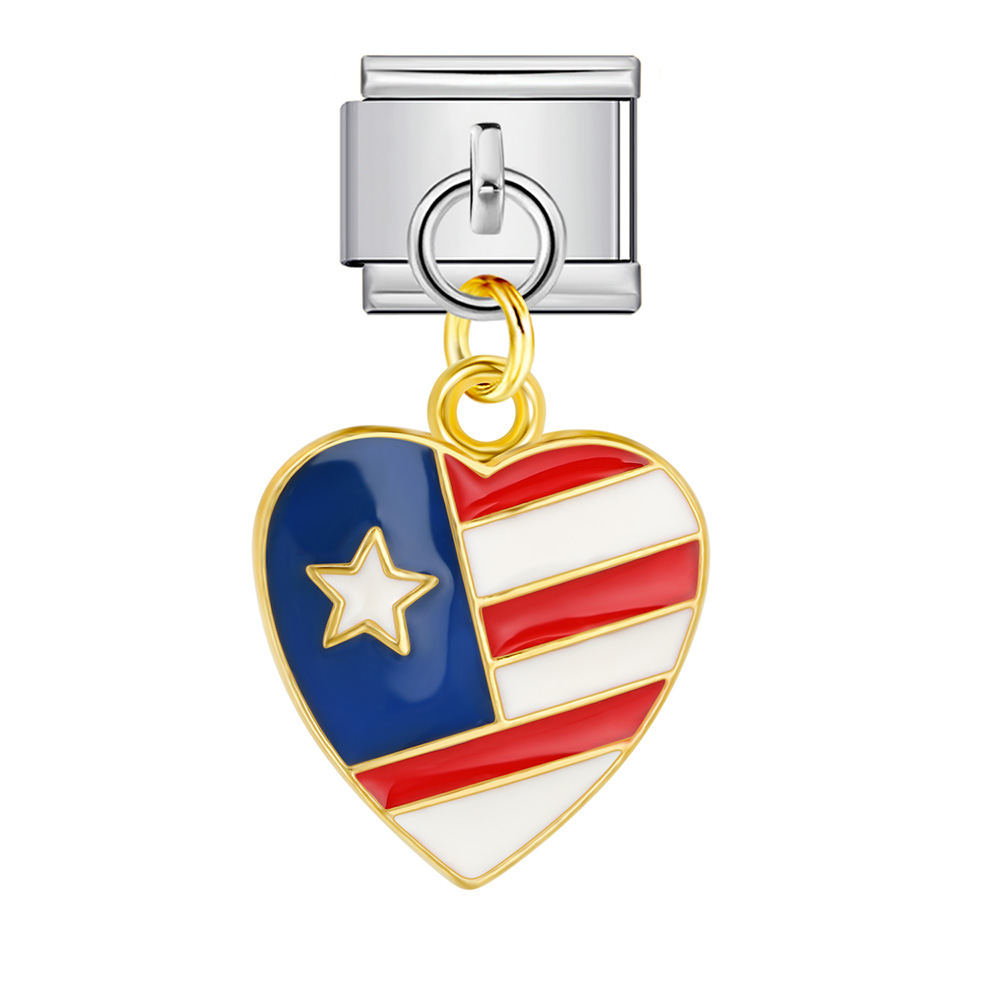 American flag, Independence Day element, Italian modular bracelet, stainless steel DIY hook pendant bangle/band.