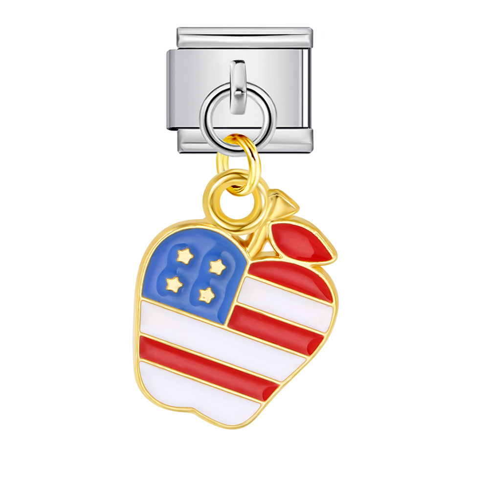 American flag, Independence Day element, Italian modular bracelet, stainless steel DIY hook pendant bangle/band.