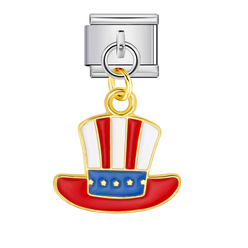 American flag, Independence Day element, Italian modular bracelet, stainless steel DIY hook pendant bangle/band.