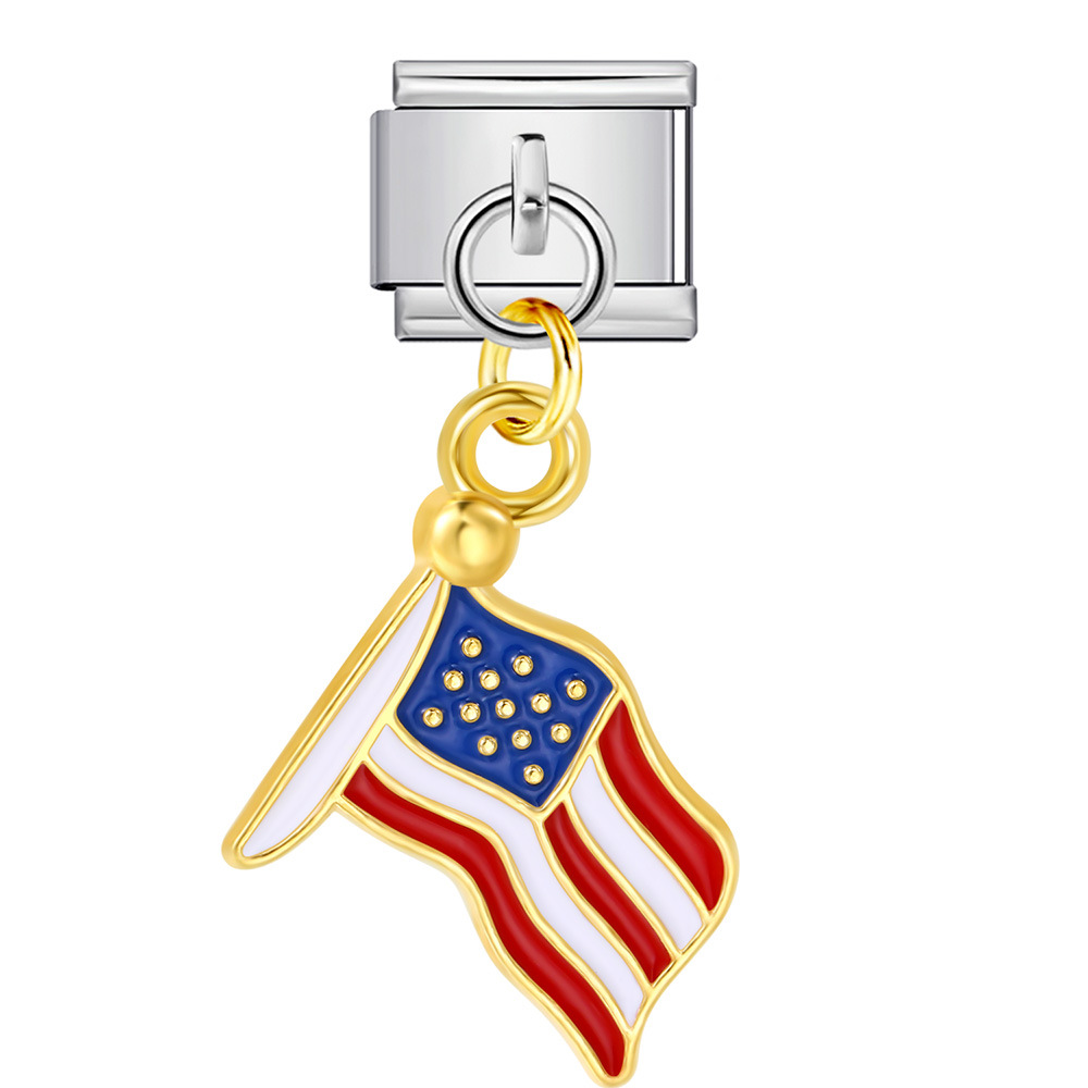 American flag, Independence Day element, Italian modular bracelet, stainless steel DIY hook pendant bangle/band.