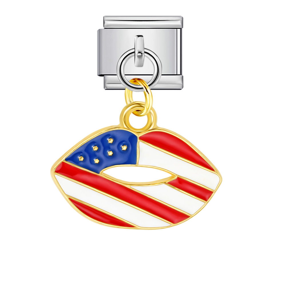 American flag, Independence Day element, Italian modular bracelet, stainless steel DIY hook pendant bangle/band.