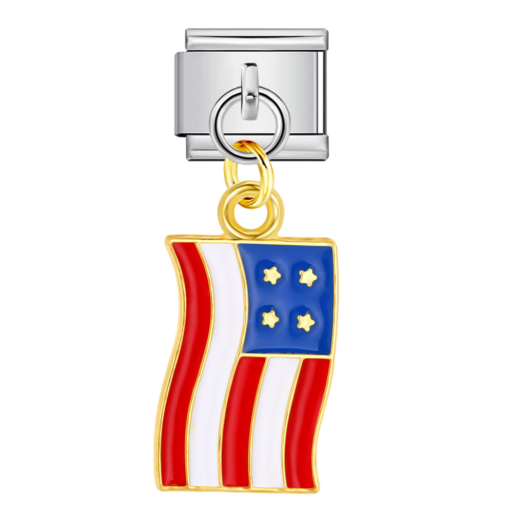 American flag, Independence Day element, Italian modular bracelet, stainless steel DIY hook pendant bangle/band.