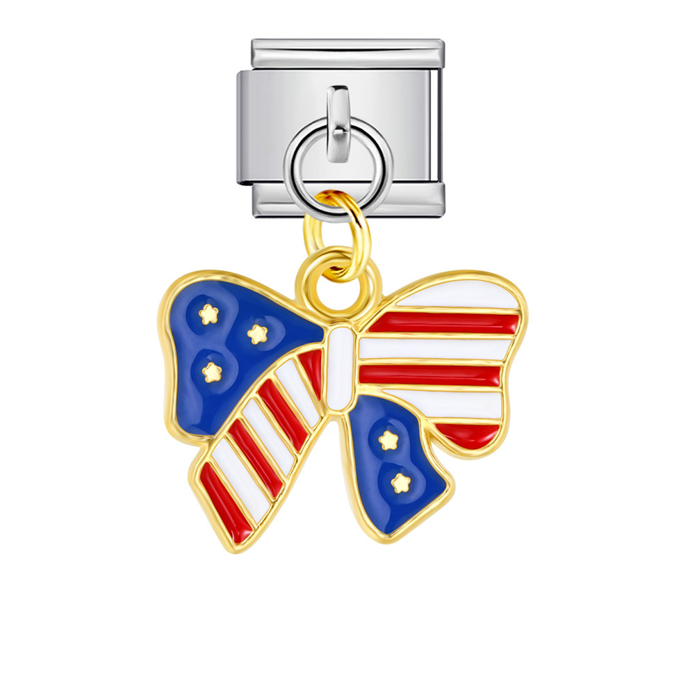 American flag, Independence Day element, Italian modular bracelet, stainless steel DIY hook pendant bangle/band.