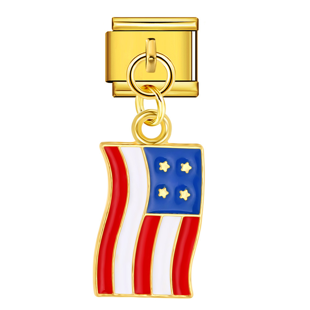 American flag, Independence Day element, Italian modular bracelet, stainless steel DIY hook pendant bangle/band.