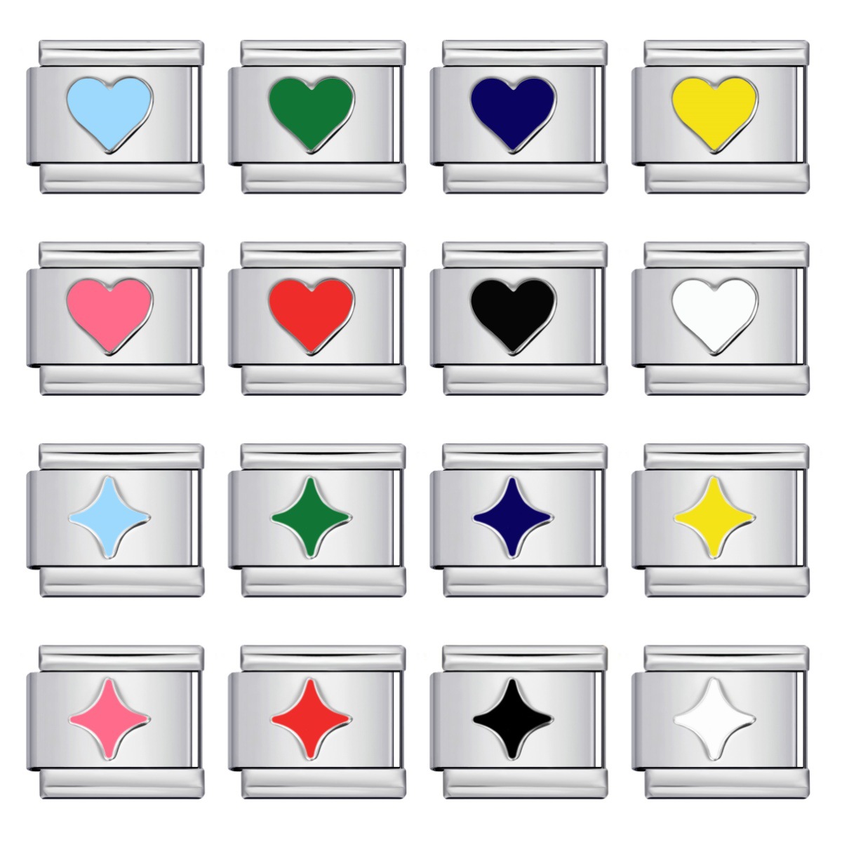 Colorful dripping heart and four-pointed star modular bracelet, stainless steel stamped pattern DIY free splicing bracelet