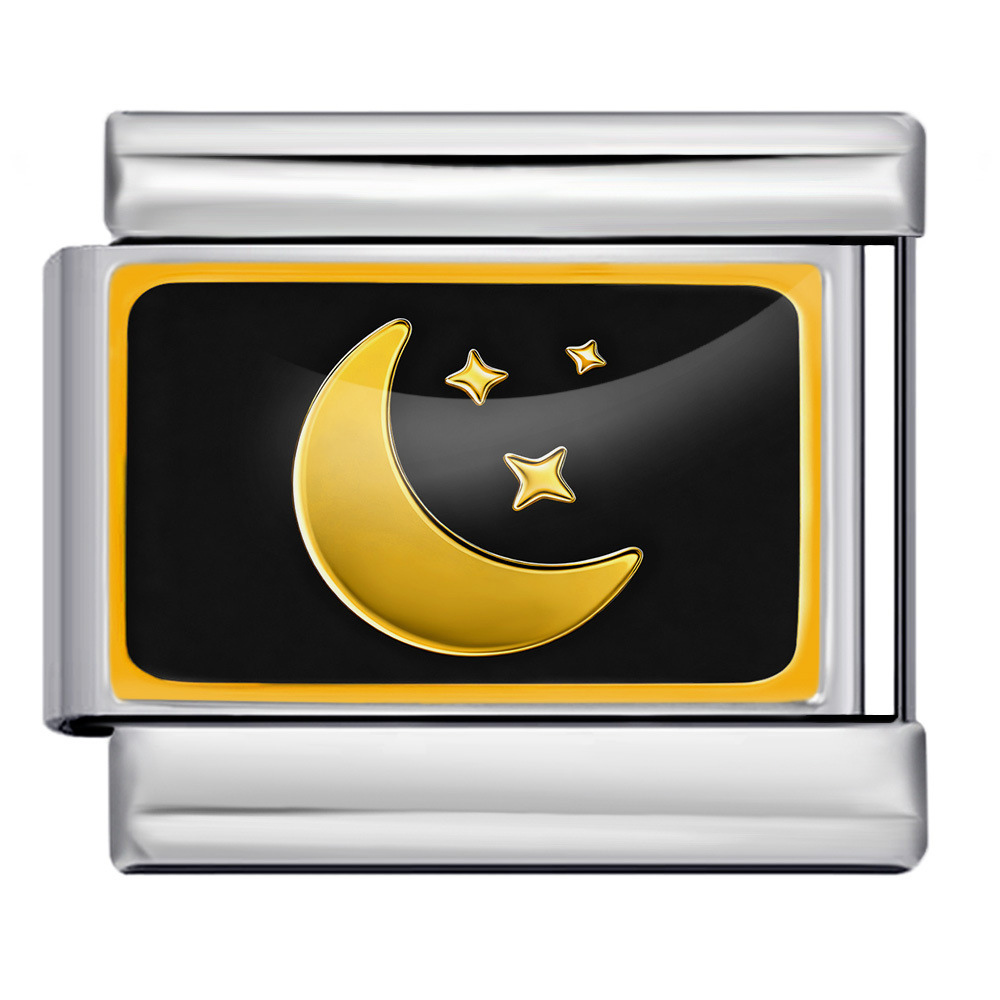Cross-border best-selling black and gold star moon DIY spliced bracelet stainless steel handmade Italian modular accessory bracelet