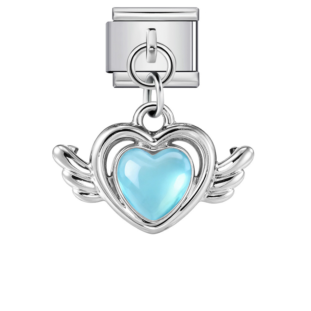 Heart and Flower Pendant Italian Modular Bracelet with Single Hook, Titanium Steel Elastic Composite Strap Chain