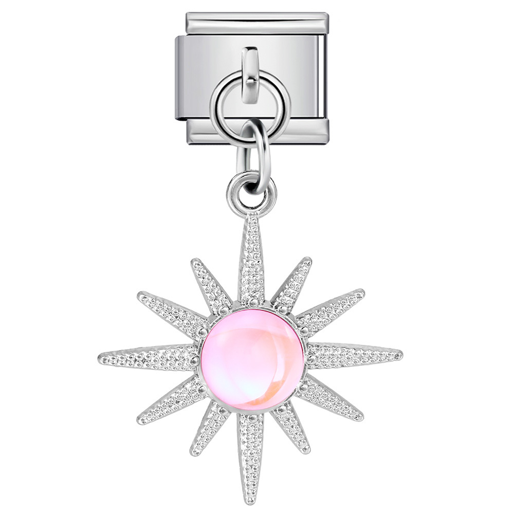 Heart and Flower Pendant Italian Modular Bracelet with Single Hook, Titanium Steel Elastic Composite Strap Chain