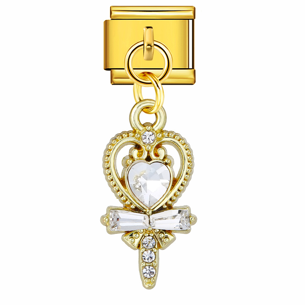 Heart and Flower Pendant Italian Modular Bracelet with Single Hook, Titanium Steel Elastic Composite Strap Chain