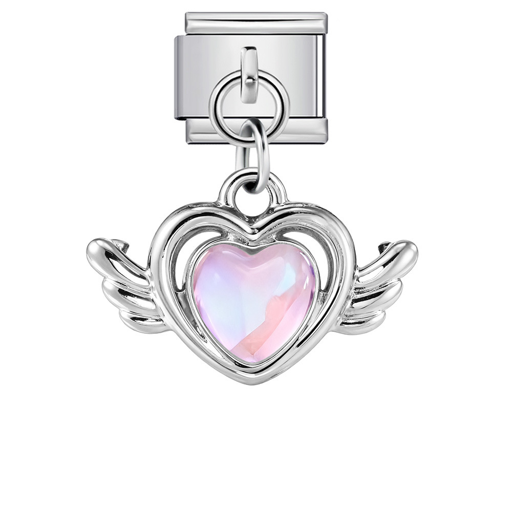 Heart and Flower Pendant Italian Modular Bracelet with Single Hook, Titanium Steel Elastic Composite Strap Chain