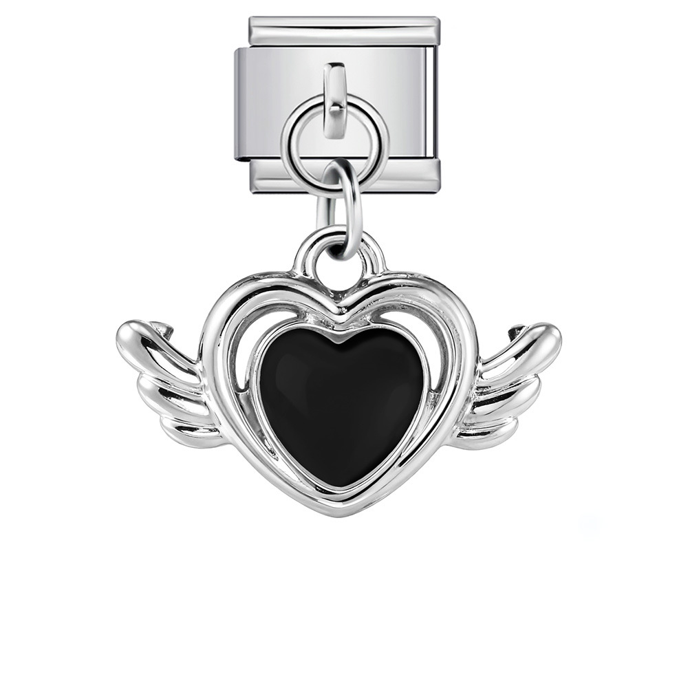 Heart and Flower Pendant Italian Modular Bracelet with Single Hook, Titanium Steel Elastic Composite Strap Chain