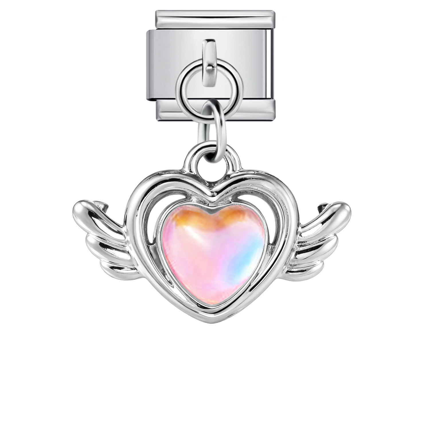 Heart and Flower Pendant Italian Modular Bracelet with Single Hook, Titanium Steel Elastic Composite Strap Chain