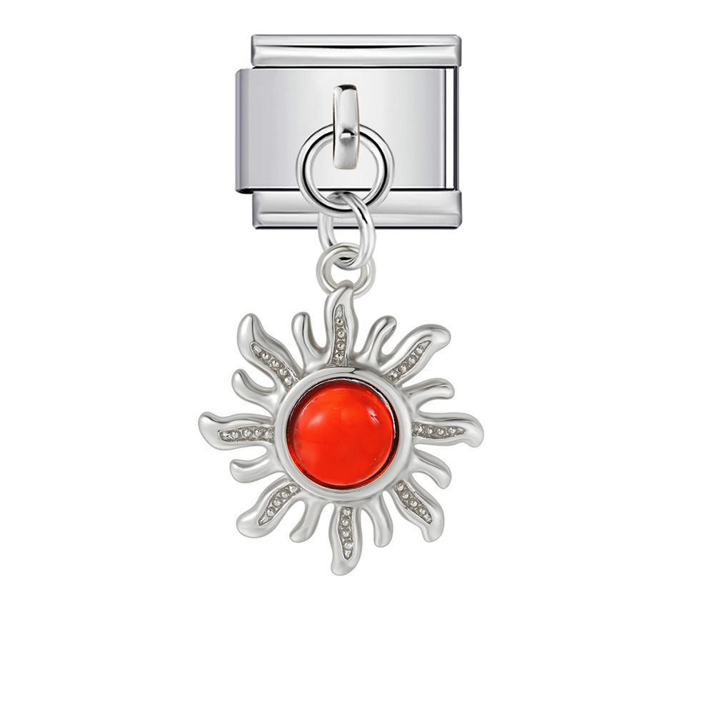 Heart and Flower Pendant Italian Modular Bracelet with Single Hook, Titanium Steel Elastic Composite Strap Chain