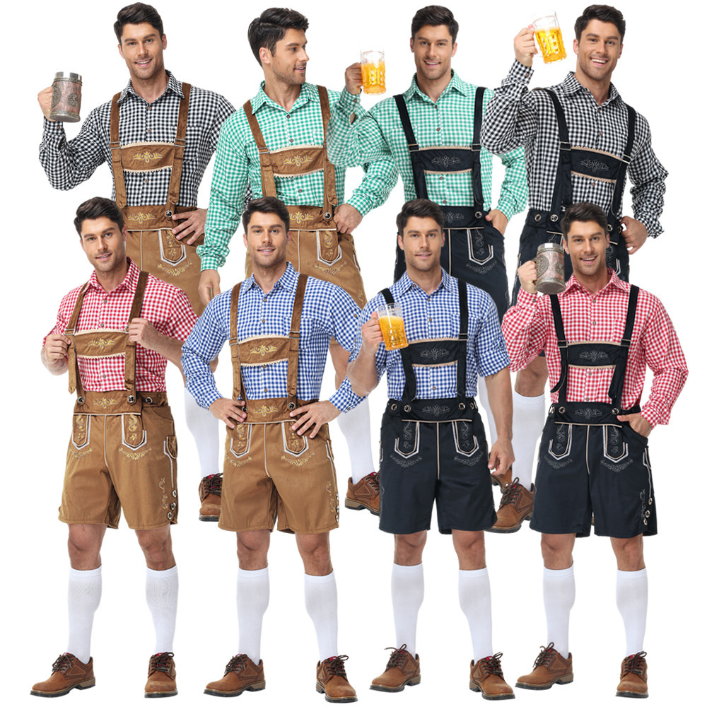 Bavarian traditional Oktoberfest outfit, shirt, men's overalls suit, Munich party performance attire