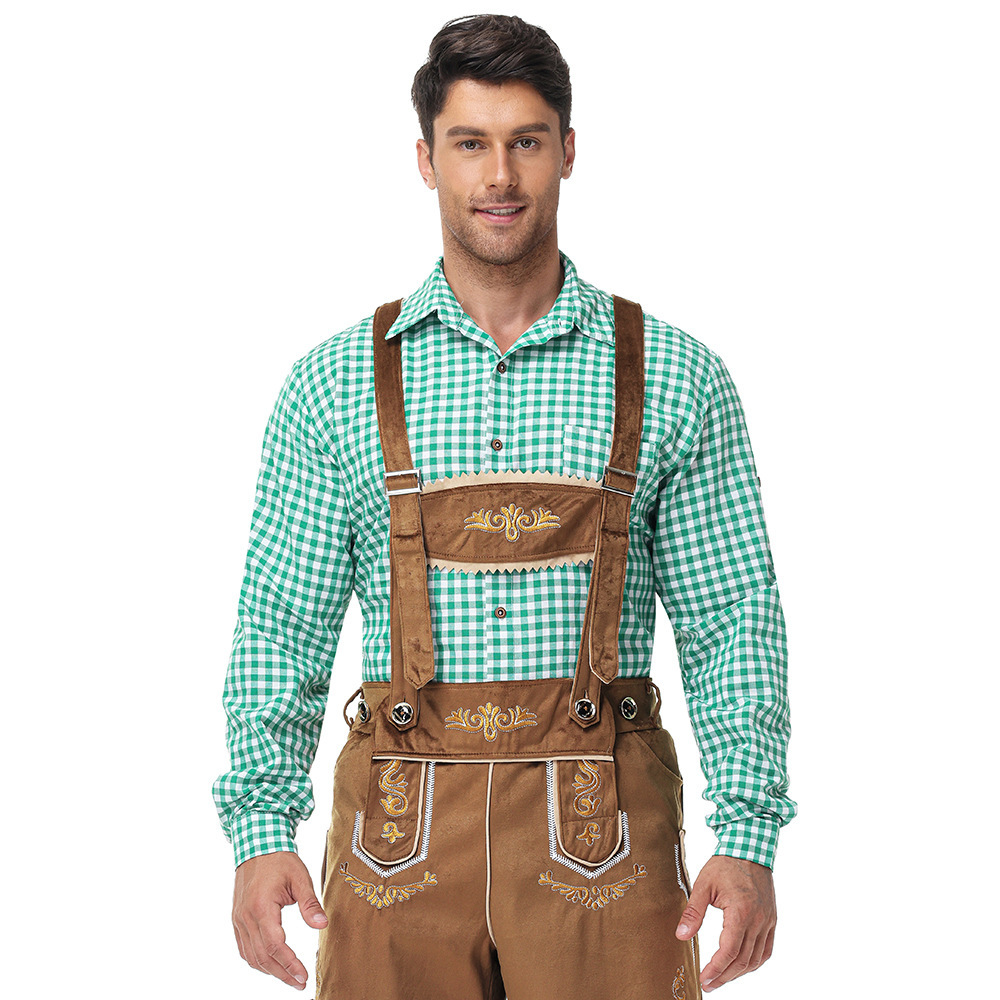 Bavarian traditional Oktoberfest outfit, shirt, men's overalls suit, Munich party performance attire
