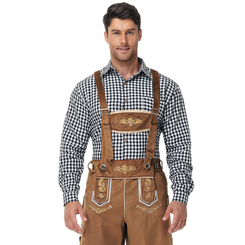 Bavarian traditional Oktoberfest outfit, shirt, men's overalls suit, Munich party performance attire
