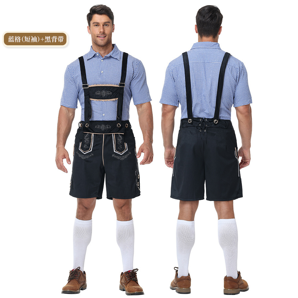 Bavarian traditional Oktoberfest outfit, shirt, men's overalls suit, Munich party performance attire