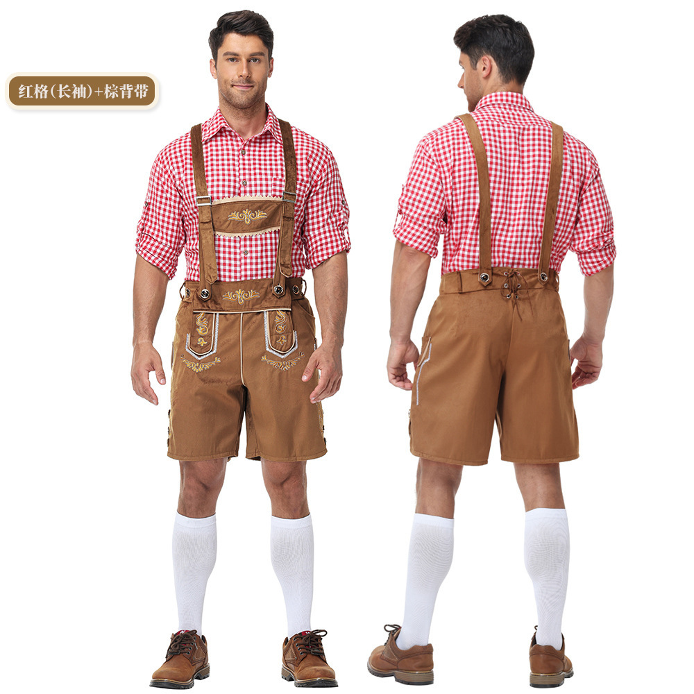 Bavarian traditional Oktoberfest outfit, shirt, men's overalls suit, Munich party performance attire