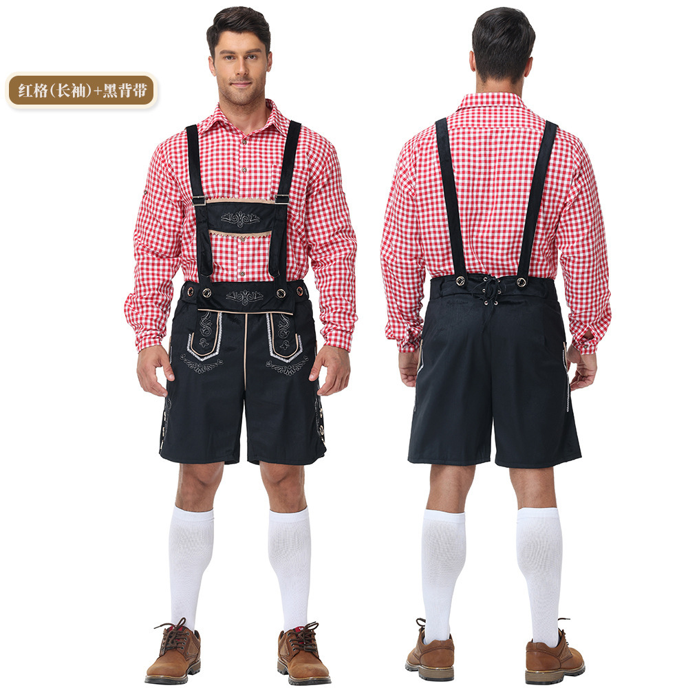 Bavarian traditional Oktoberfest outfit, shirt, men's overalls suit, Munich party performance attire