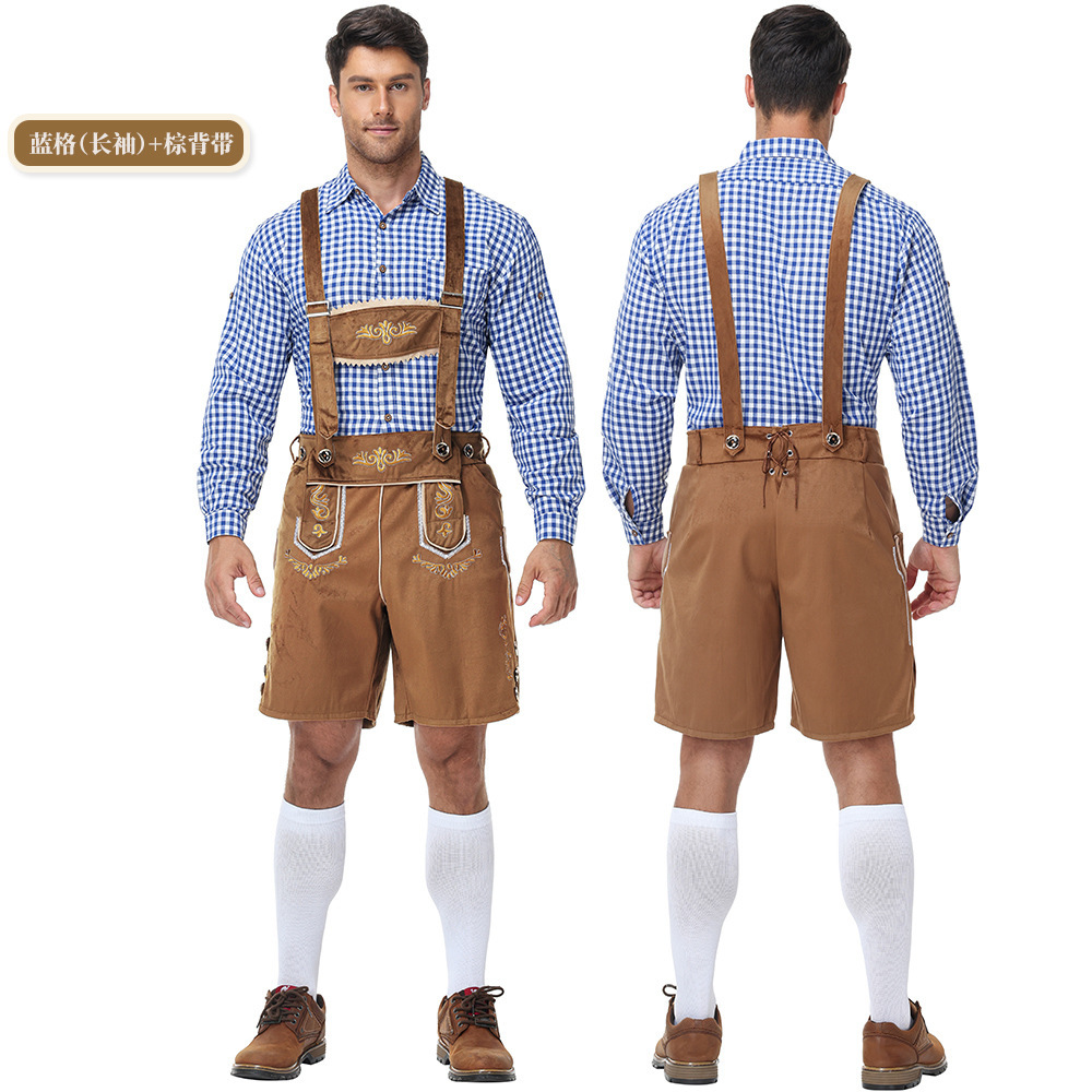 Bavarian traditional Oktoberfest outfit, shirt, men's overalls suit, Munich party performance attire