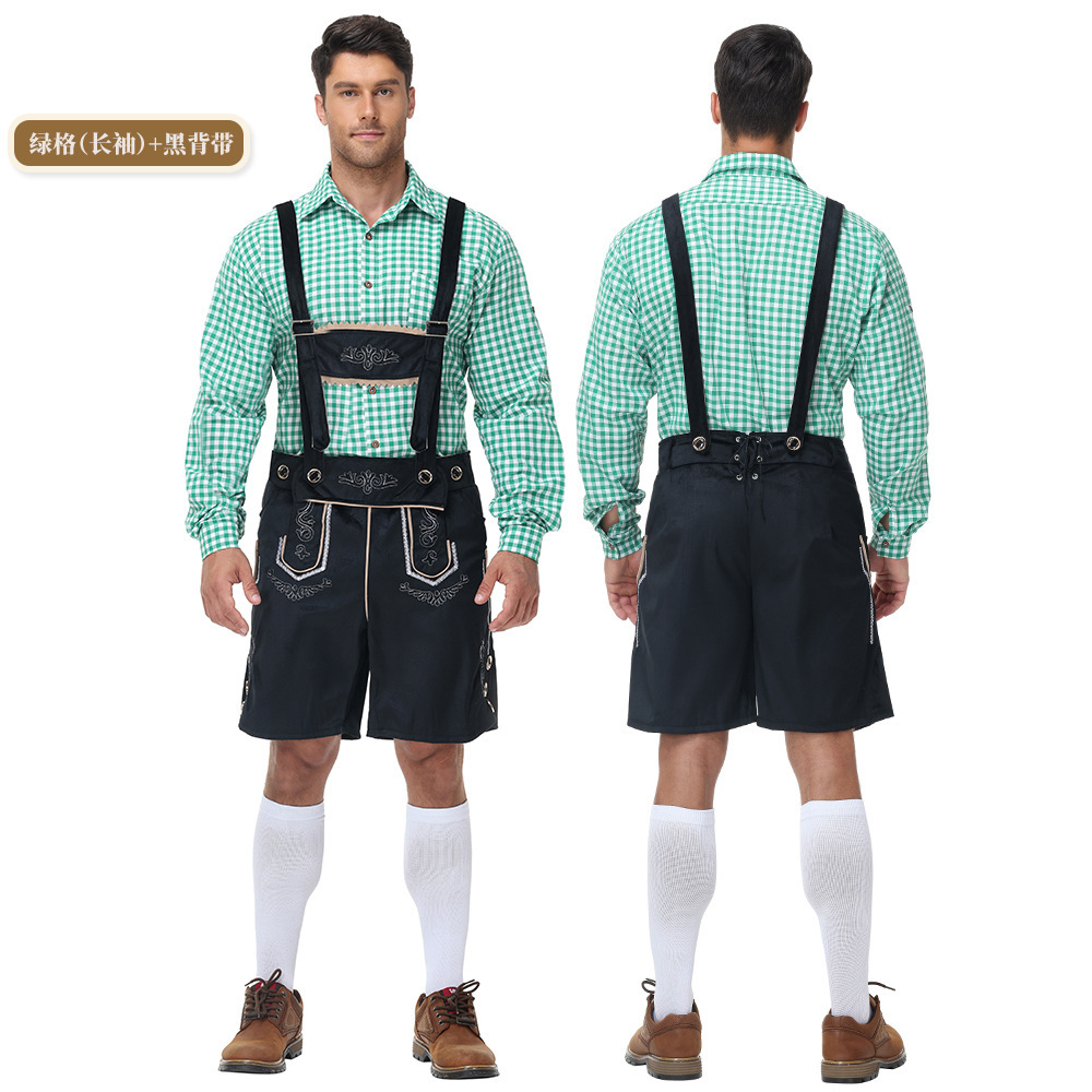 Bavarian traditional Oktoberfest outfit, shirt, men's overalls suit, Munich party performance attire