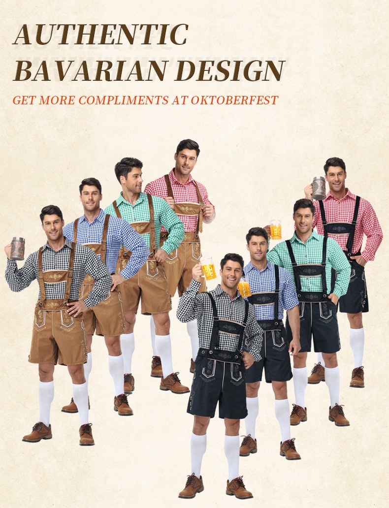 Bavarian traditional Oktoberfest outfit, shirt, men's overalls suit, Munich party performance attire