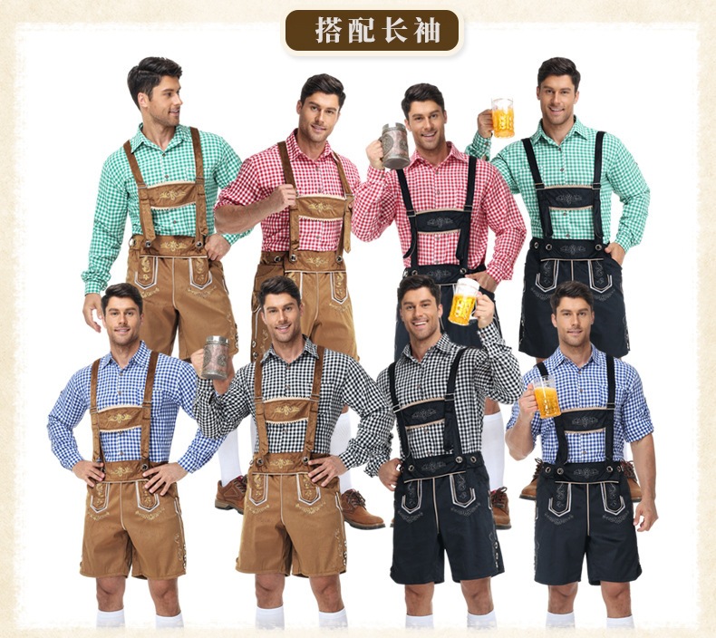 Bavarian traditional Oktoberfest outfit, shirt, men's overalls suit, Munich party performance attire