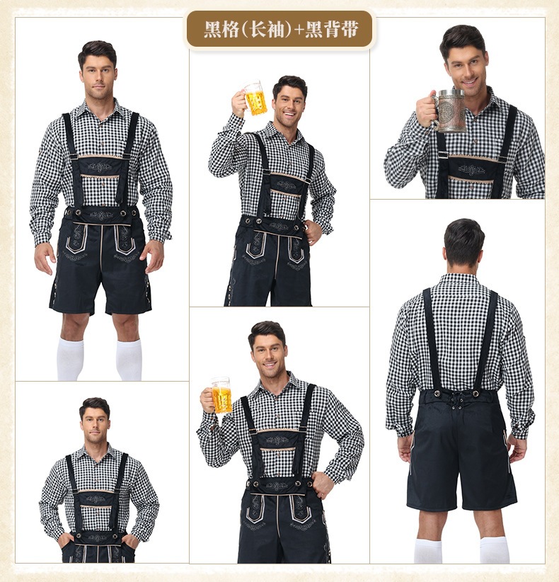Bavarian traditional Oktoberfest outfit, shirt, men's overalls suit, Munich party performance attire