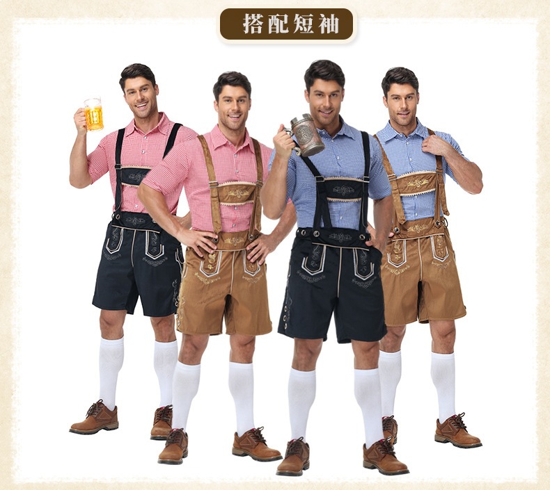 Bavarian traditional Oktoberfest outfit, shirt, men's overalls suit, Munich party performance attire