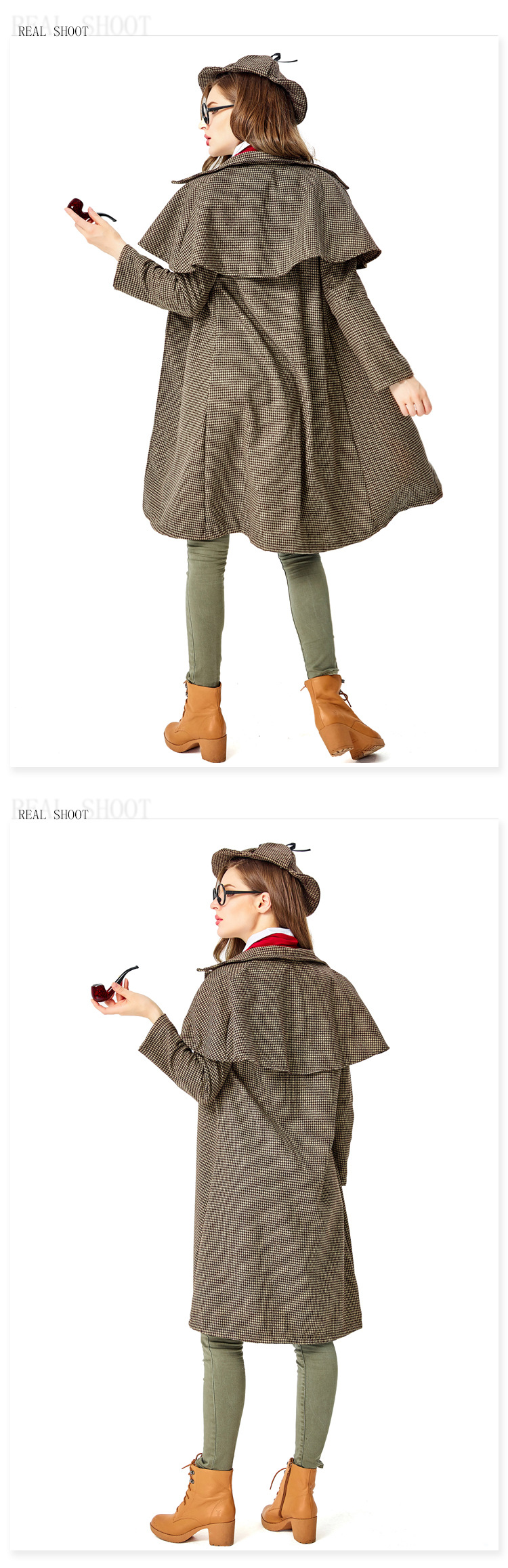 Halloween Costume Adult Women's British Retro Plaid Trench Coat Detective Set Movie Role-Playing Costume