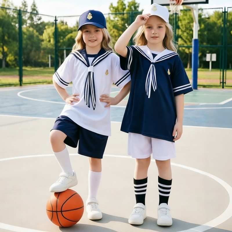 Boys' and girls' navy sailor suit sets, children's school style, kindergarten performance costumes