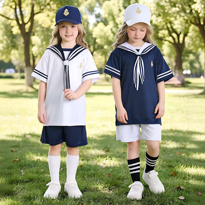 Boys' and girls' navy sailor suit sets, children's school style, kindergarten performance costumes