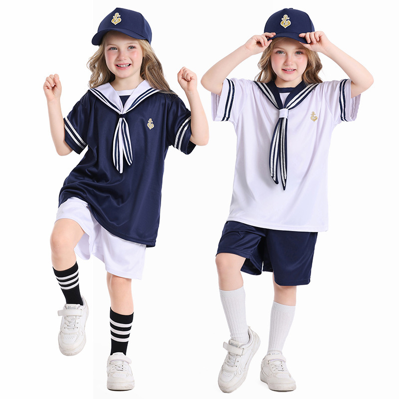 Boys' and girls' navy sailor suit sets, children's school style, kindergarten performance costumes