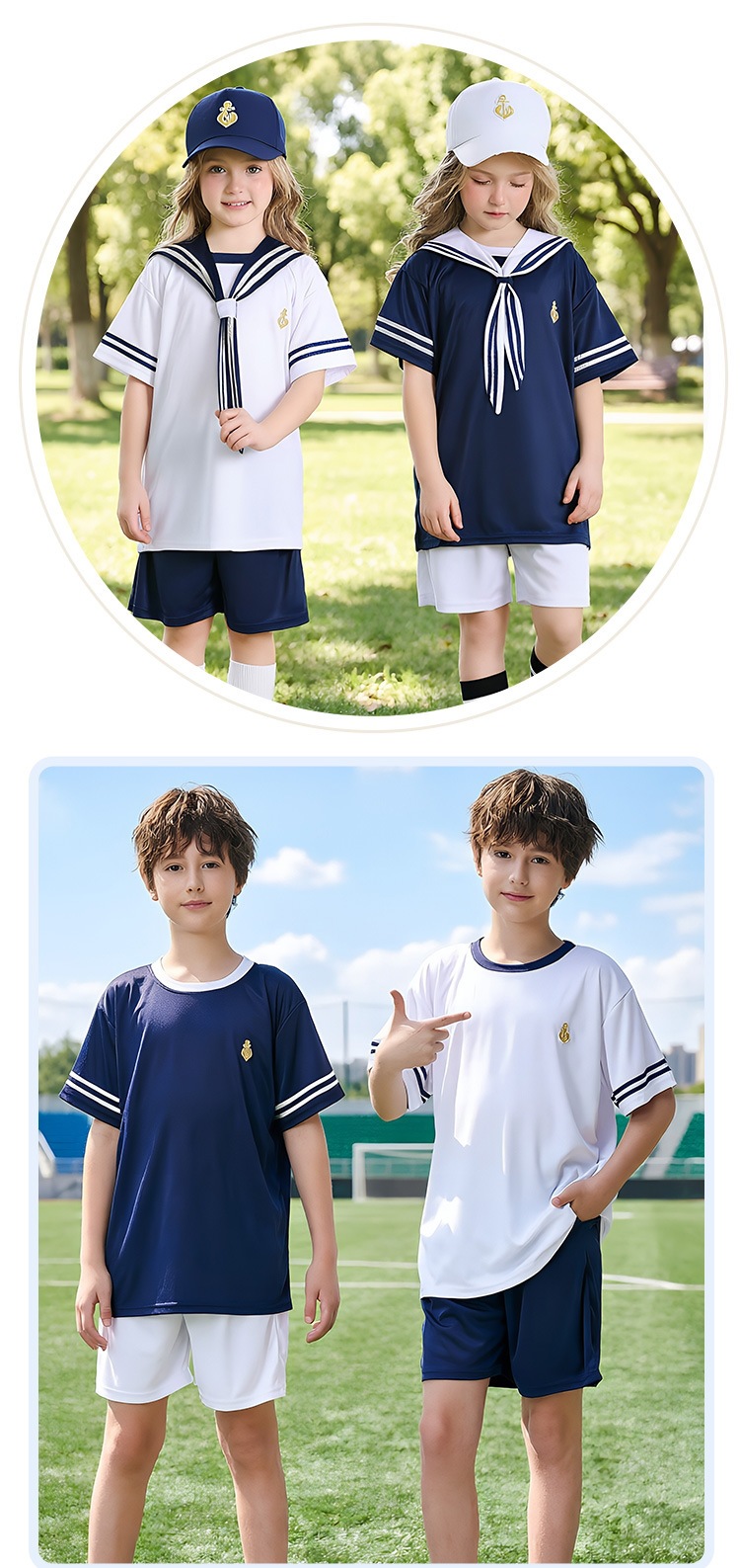 Boys' and girls' navy sailor suit sets, children's school style, kindergarten performance costumes