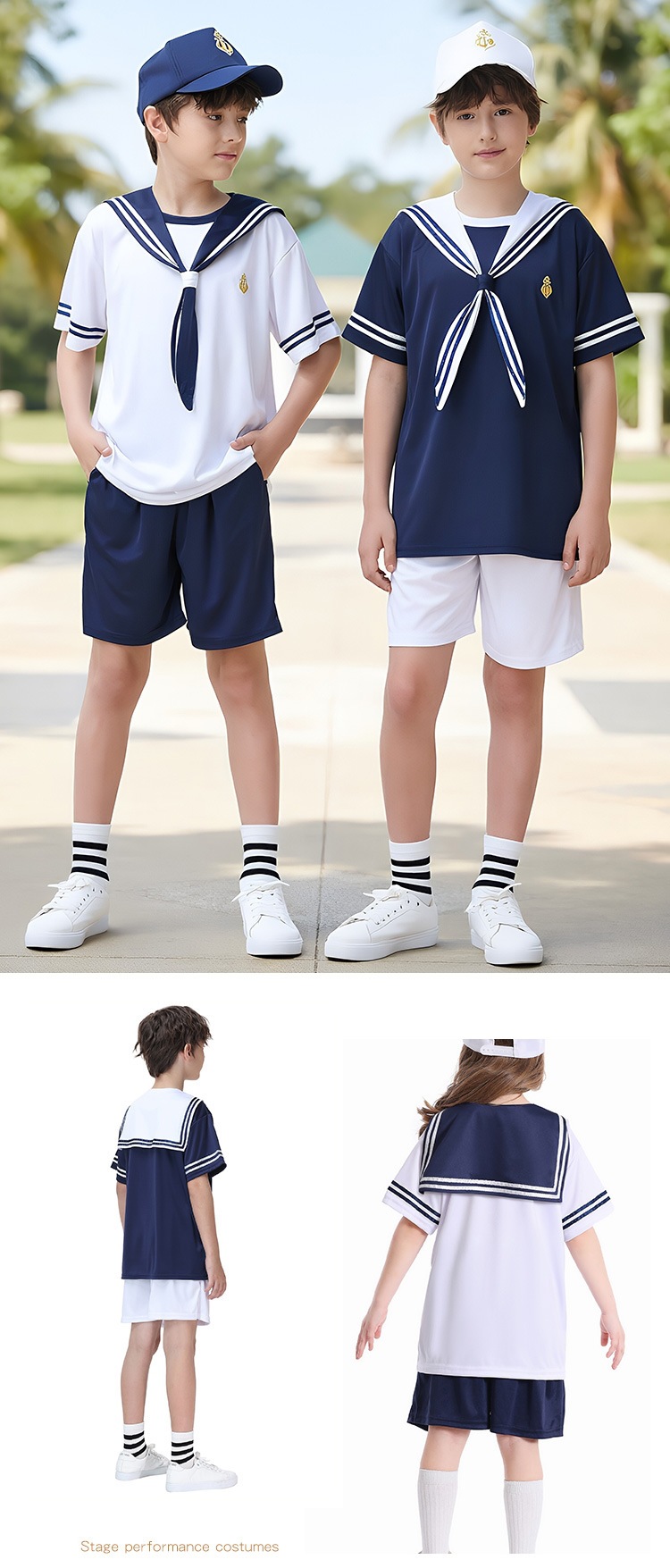 Boys' and girls' navy sailor suit sets, children's school style, kindergarten performance costumes