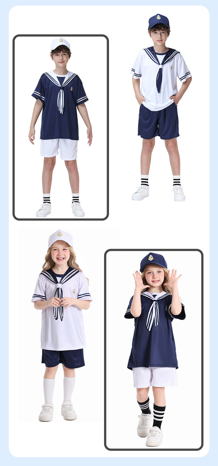 Boys' and girls' navy sailor suit sets, children's school style, kindergarten performance costumes