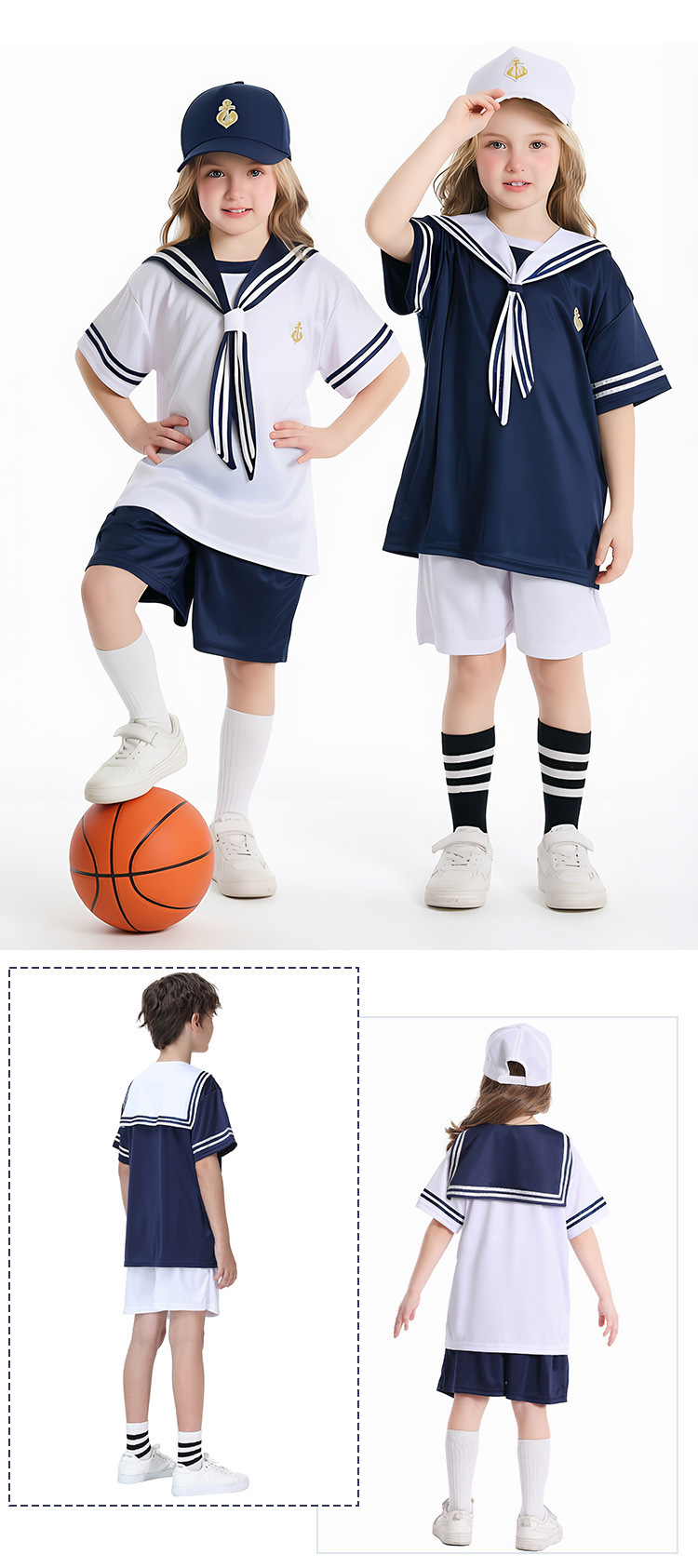 Boys' and girls' navy sailor suit sets, children's school style, kindergarten performance costumes