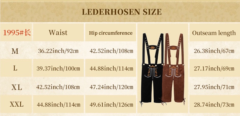 New Bavarian adult men's clothing for the traditional German Oktoberfest in Munich.