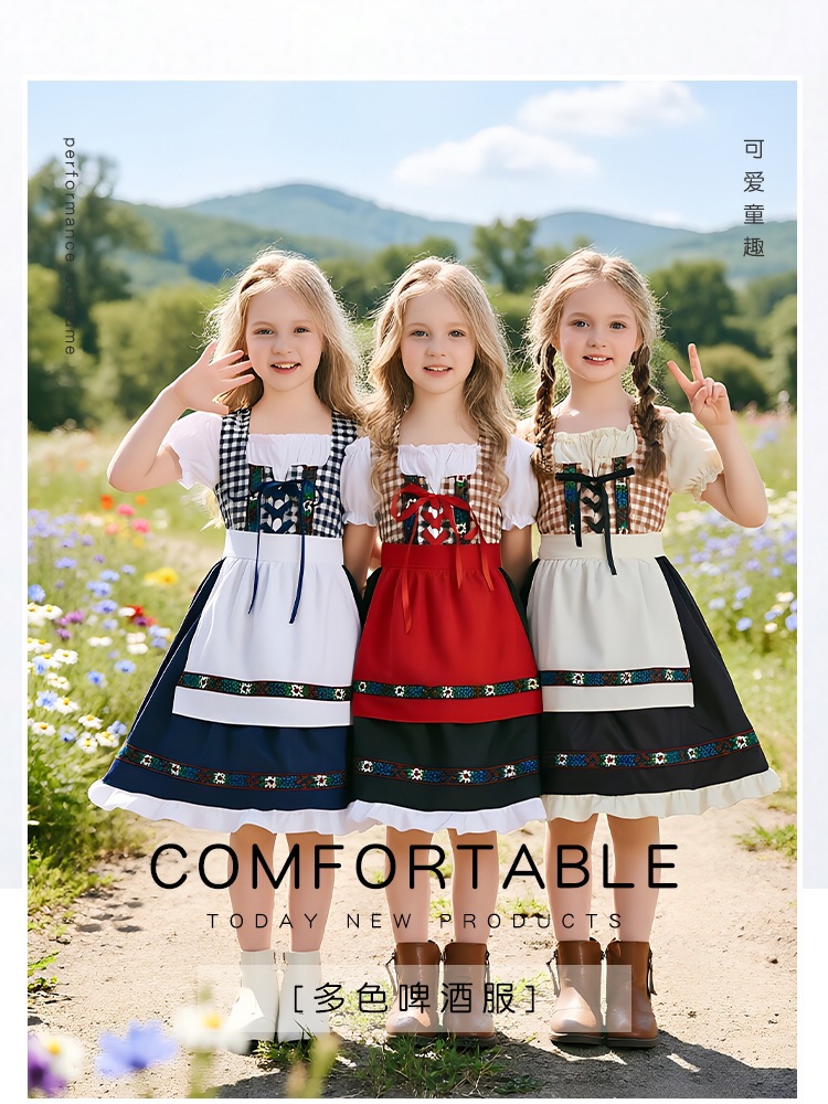 Children's German Bavarian traditional Dirndl dress, ethnic style beer costume, stage performance costume