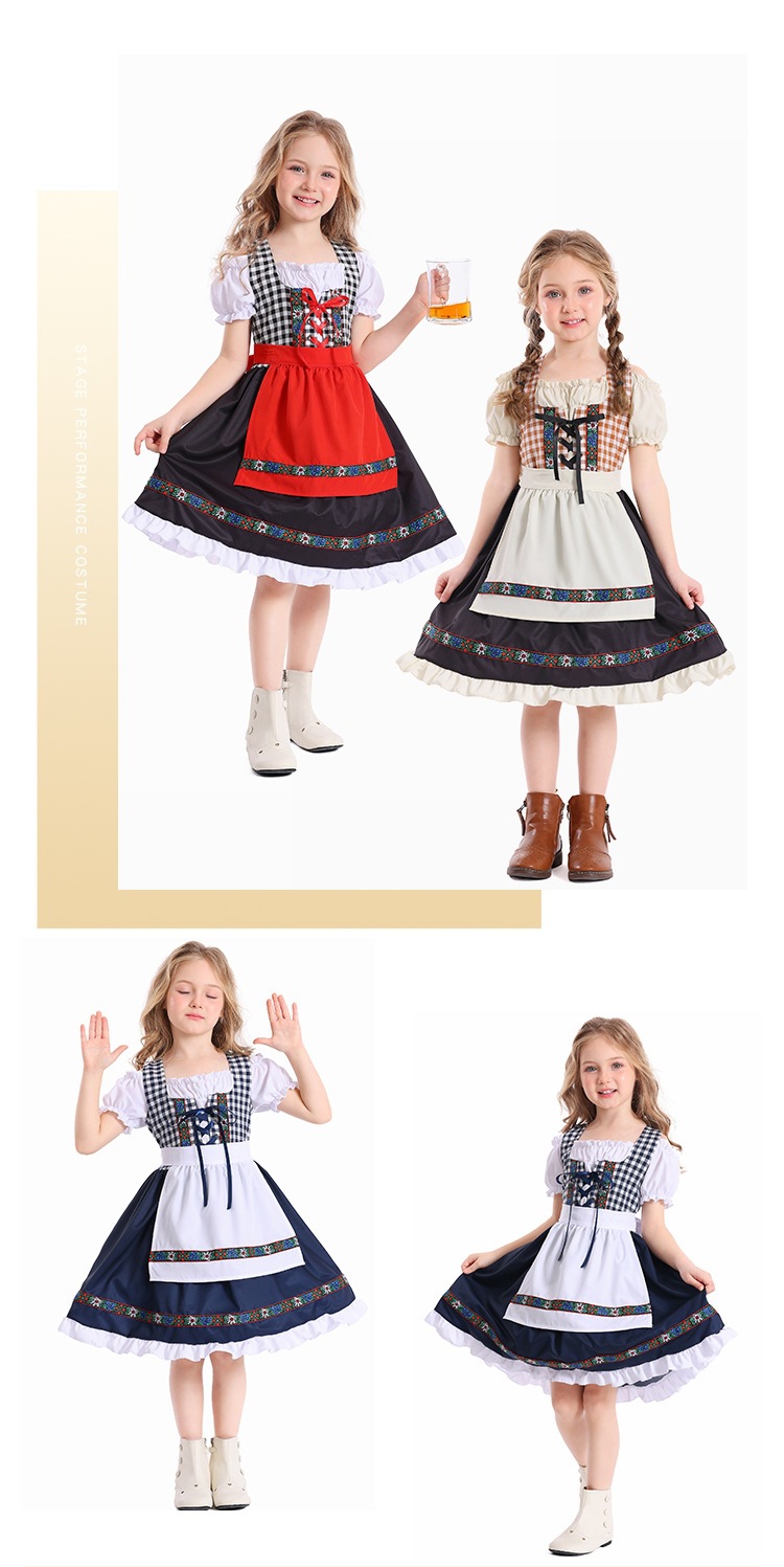 Children's German Bavarian traditional Dirndl dress, ethnic style beer costume, stage performance costume