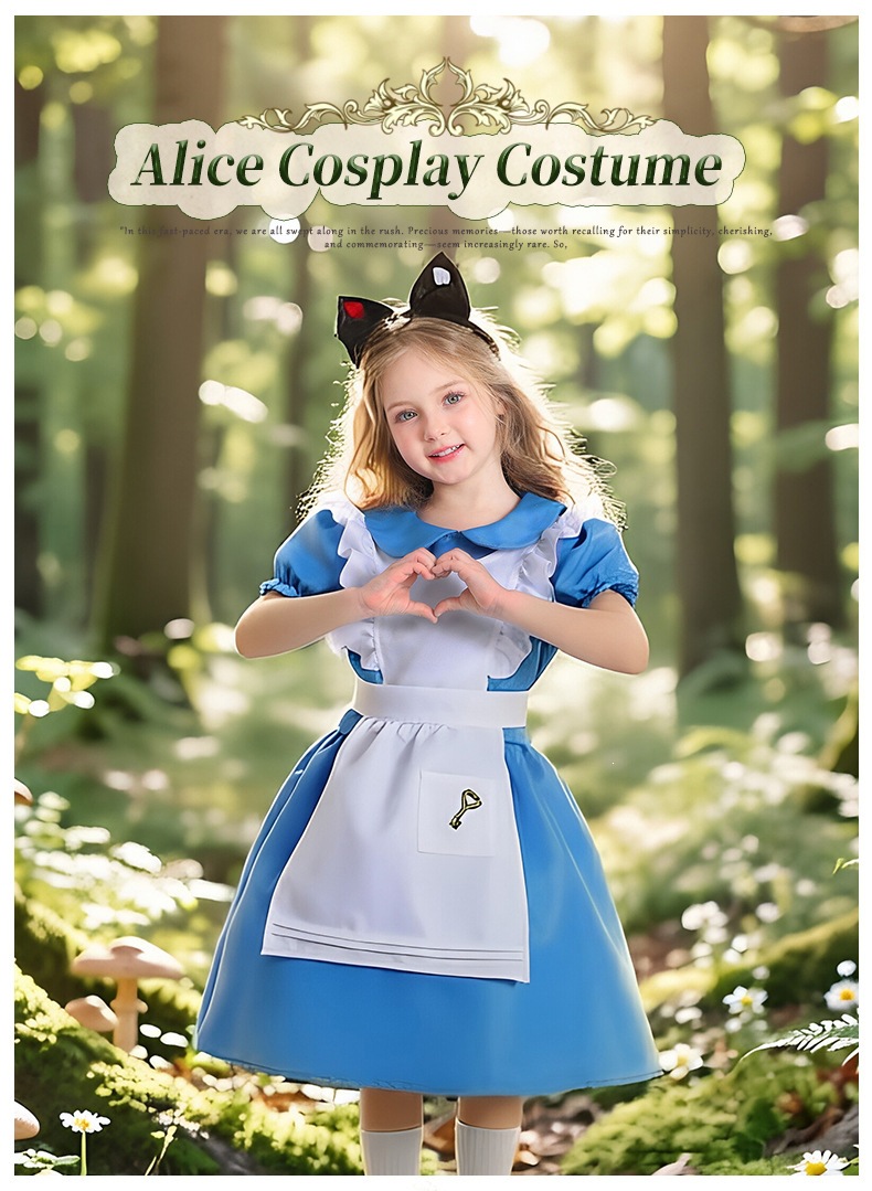 Guangzhou Halloween Children's Clothing Blue and White Maid Alice Princess Dress Cosplay Costume