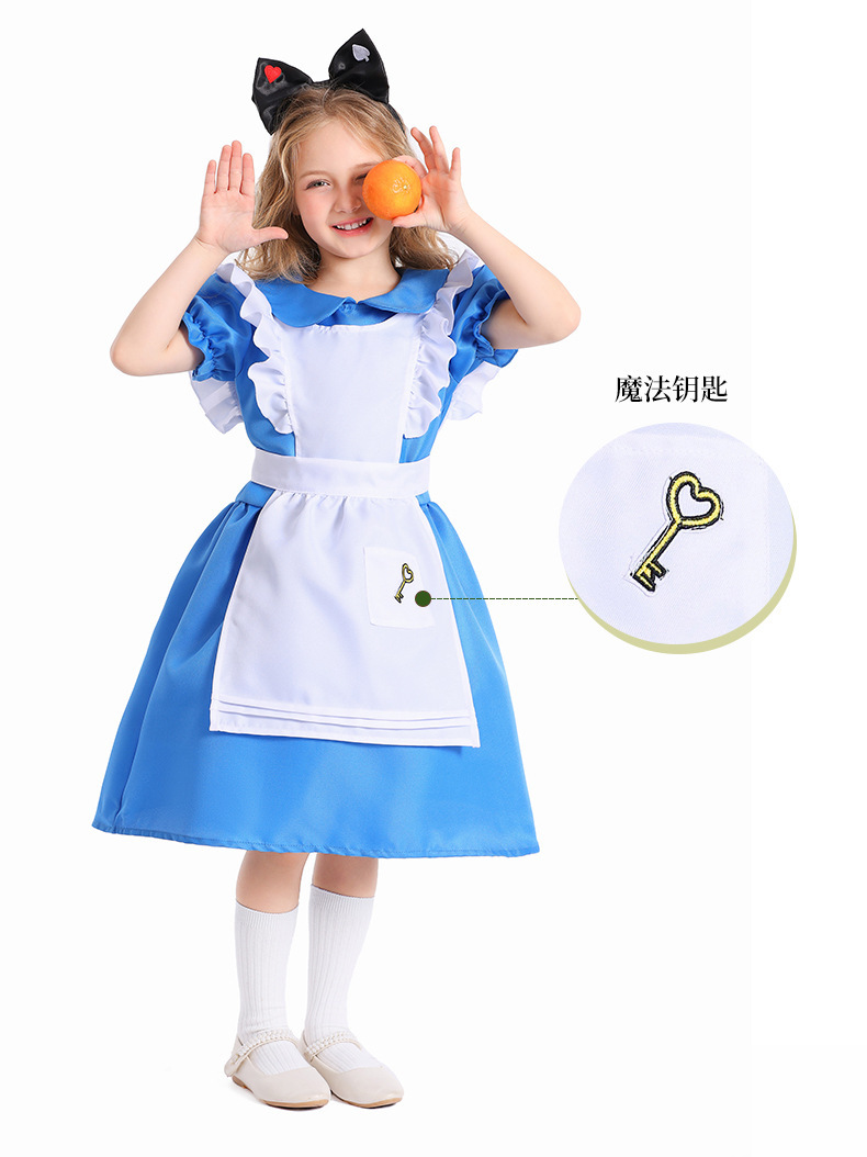 Guangzhou Halloween Children's Clothing Blue and White Maid Alice Princess Dress Cosplay Costume